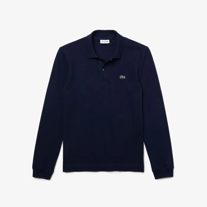 Polos Men Lacoste Men039s Slim Fit Long Sleeve Polo Navy Blue 166