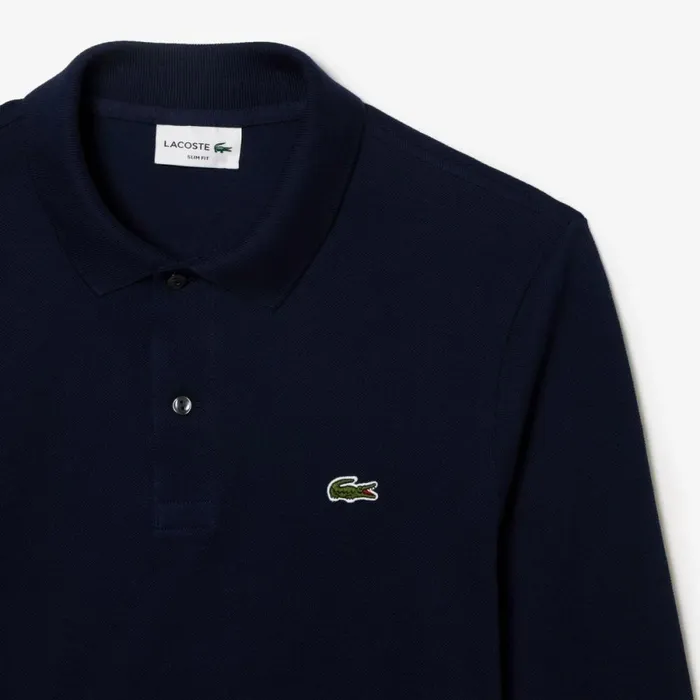 Polos Men Lacoste Men039s Slim Fit Long Sleeve Polo Navy Blue 166