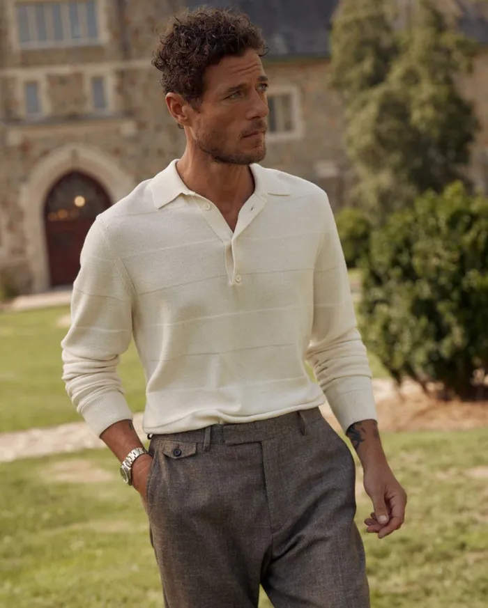 Polos Tees and Henleys Men Billy Reid American Rugby Sweater Polo Tinted White