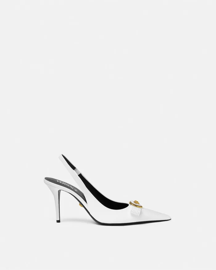 Pumps and Slingbacks Women Versace Gianni Ribbon Slingback Pumps 85 Mm White