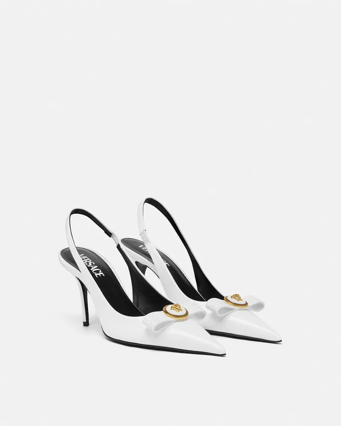 Pumps and Slingbacks Women Versace Gianni Ribbon Slingback Pumps 85 Mm White