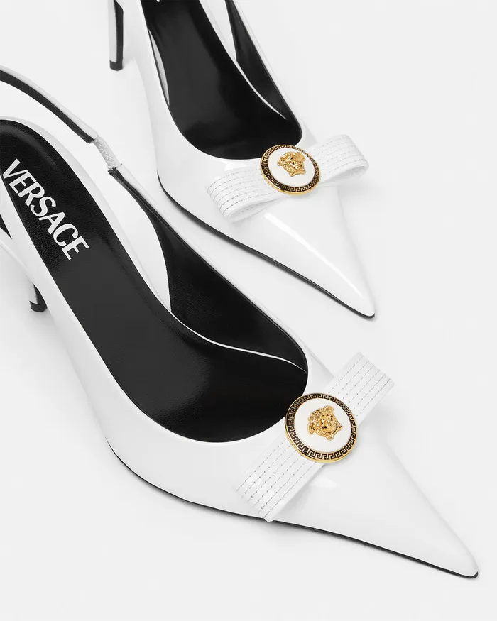 Pumps and Slingbacks Women Versace Gianni Ribbon Slingback Pumps 85 Mm White