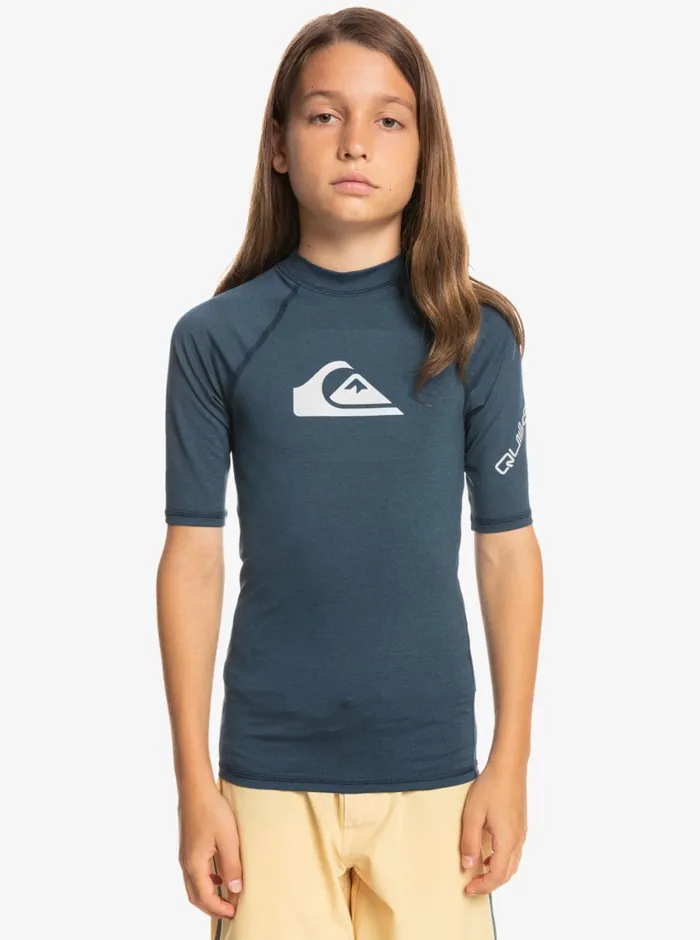 Quiksilver 816 All Time Ss Youth SSL Surf Tee Navy Blazer Heather Boys Rashguards Quiksilver 816 All Time Ss Youth SSL Surf Tee Navy Blazer Heather Boys Rashguards