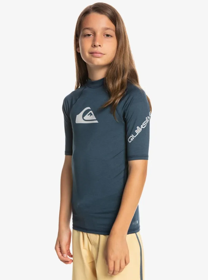 Quiksilver 816 All Time Ss Youth SSL Surf Tee Navy Blazer Heather Boys Rashguards Quiksilver 816 All Time Ss Youth SSL Surf Tee Navy Blazer Heather Boys Rashguards