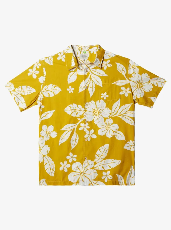 Quiksilver Aqua Flower Short Sleeve Shirt Oil Yeallow Aqua Flowers MensWaterman Shirts and Polos