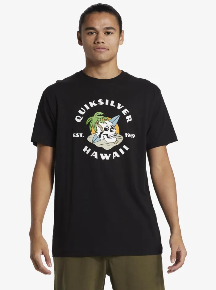 Quiksilver Hawaii Palm And Skull TShirt Black Mens Tees Quiksilver Hawaii Palm And Skull TShirt Black Mens Tees