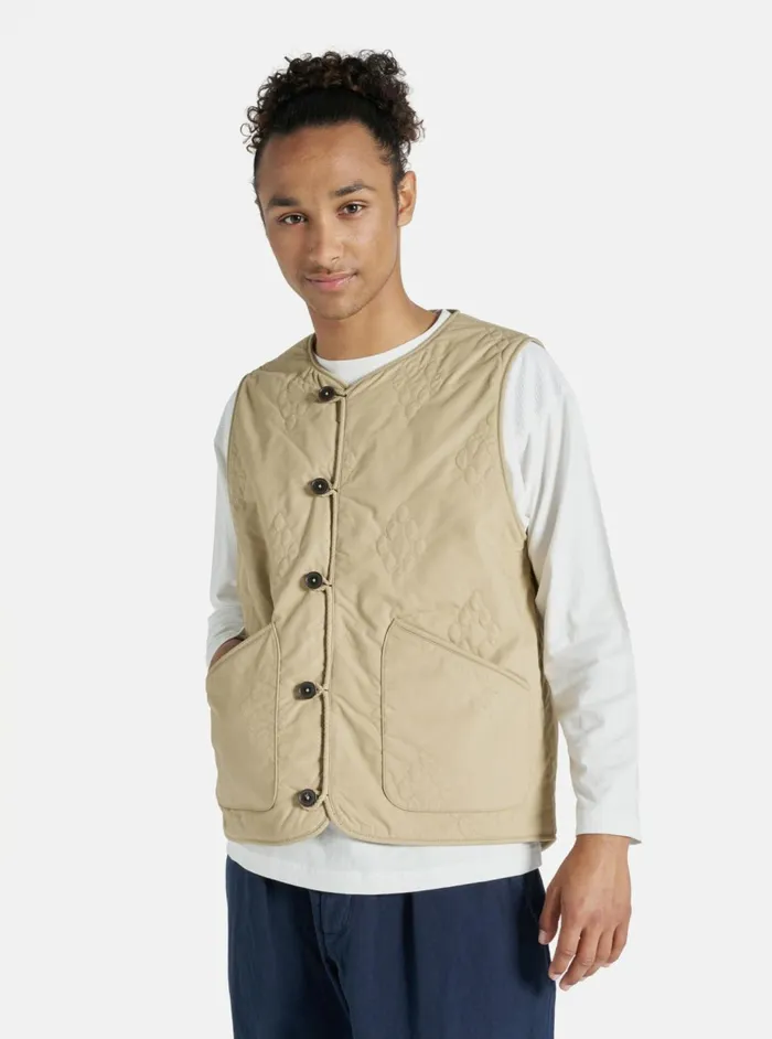 Quilted Piped Liner Gilet In Sand Recycled Poly Tech Men Universal Works Waistcoats and Gilets