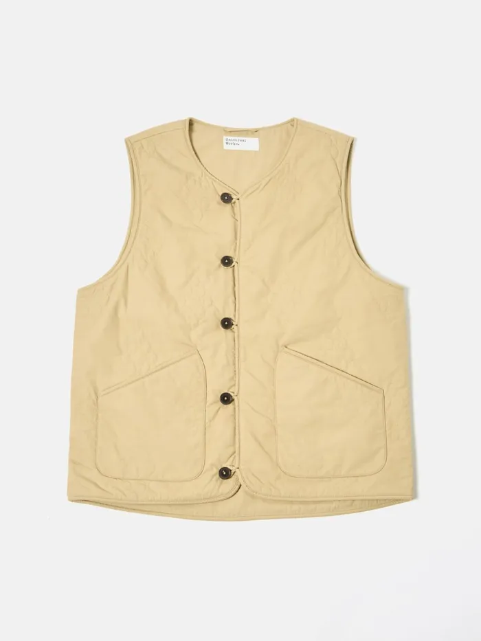 Quilted Piped Liner Gilet In Sand Recycled Poly Tech Men Universal Works Waistcoats and Gilets