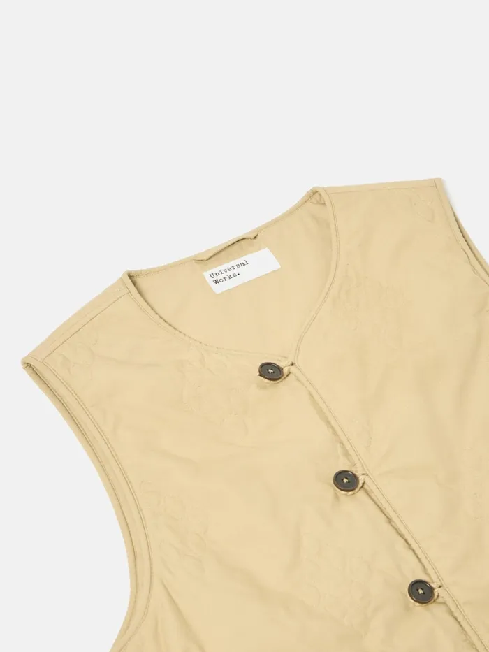 Quilted Piped Liner Gilet In Sand Recycled Poly Tech Men Universal Works Waistcoats and Gilets