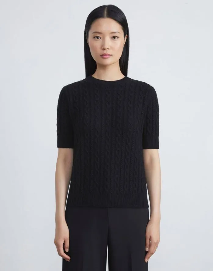 Ready To Wear Cashmere Cable Sweater Black Lafayette 148 New York Sweaters and Knits