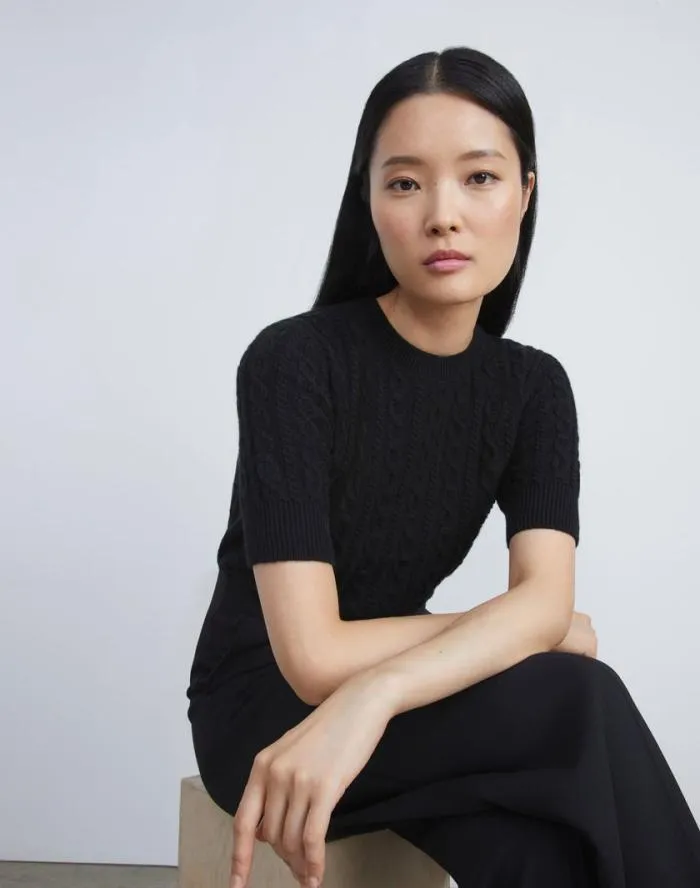Ready To Wear Cashmere Cable Sweater Black Lafayette 148 New York Sweaters and Knits