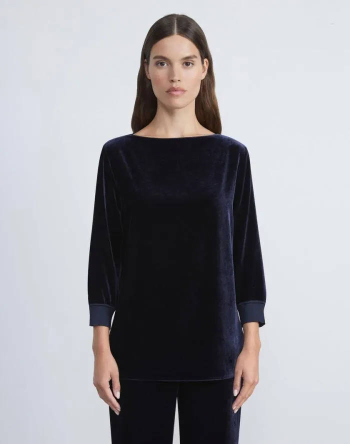 Ready To Wear Crushed Velvet Blouse Midnight Blue Lafayette 148 New York Blouses and Shirts