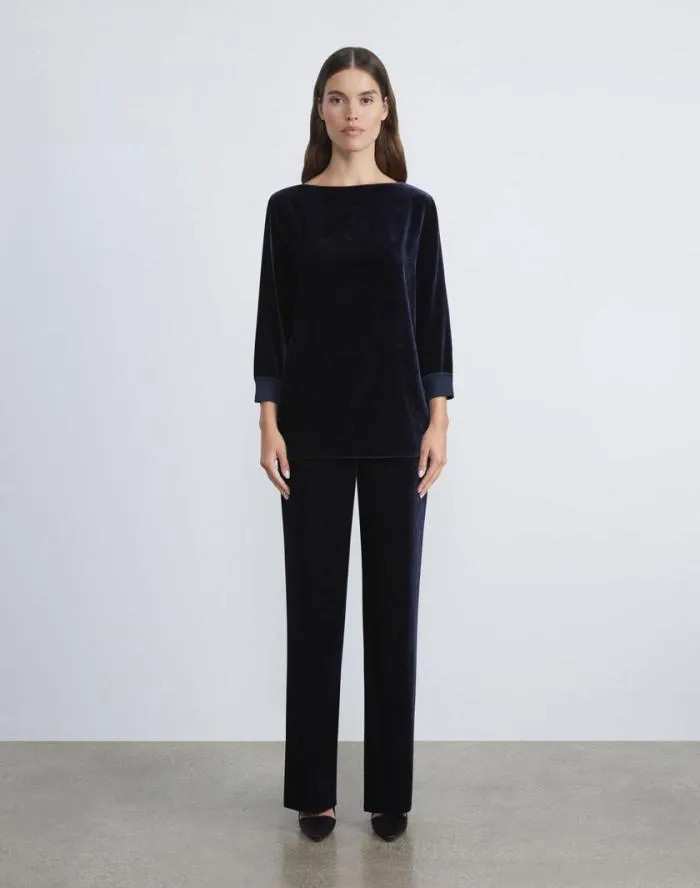 Ready To Wear Crushed Velvet Blouse Midnight Blue Lafayette 148 New York Blouses and Shirts