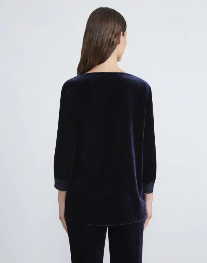 Ready To Wear Crushed Velvet Blouse Midnight Blue Lafayette 148 New York Blouses and Shirts
