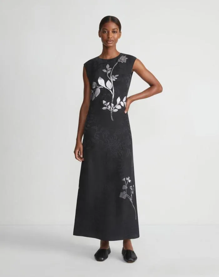 Ready To Wear Flora Bloom Metallic Jacquard ViscoseSilk Dress Black Multi Lafayette 148 New York Dresses