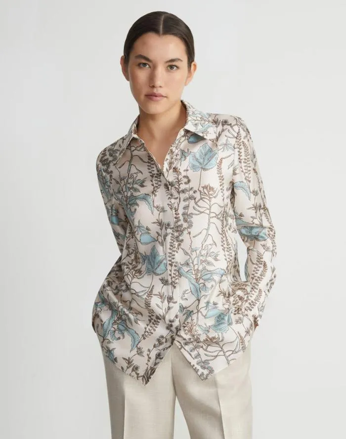 Ready To Wear Flora Trail Print Silk Twill Collared Blouse Pampas Plume Multi Lafayette 148 New York Blouses and Shirts