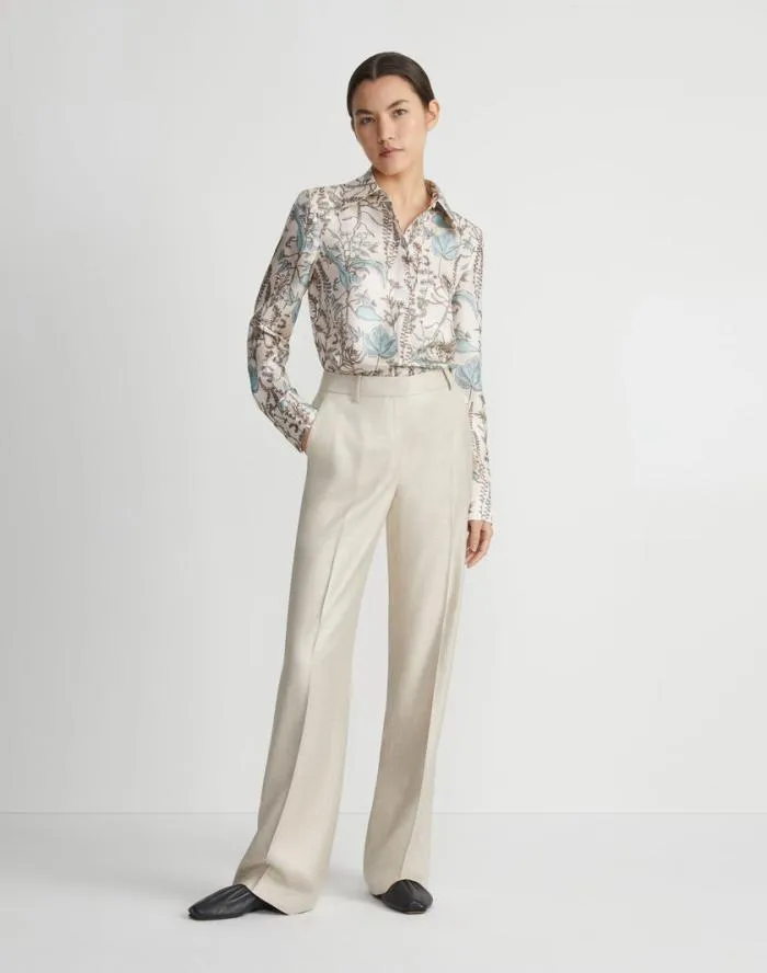 Ready To Wear Flora Trail Print Silk Twill Collared Blouse Pampas Plume Multi Lafayette 148 New York Blouses and Shirts