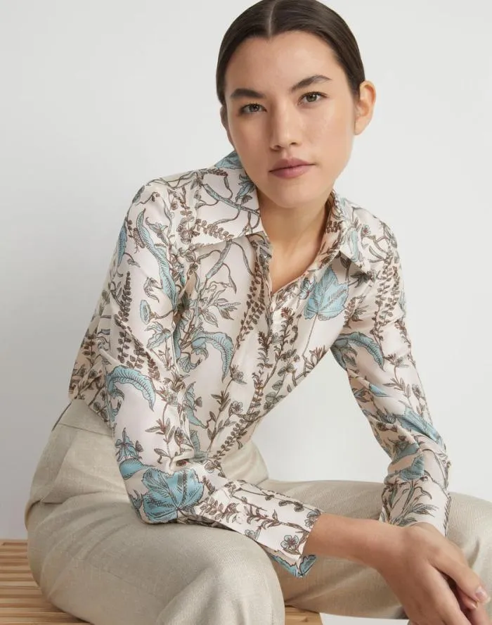 Ready To Wear Flora Trail Print Silk Twill Collared Blouse Pampas Plume Multi Lafayette 148 New York Blouses and Shirts
