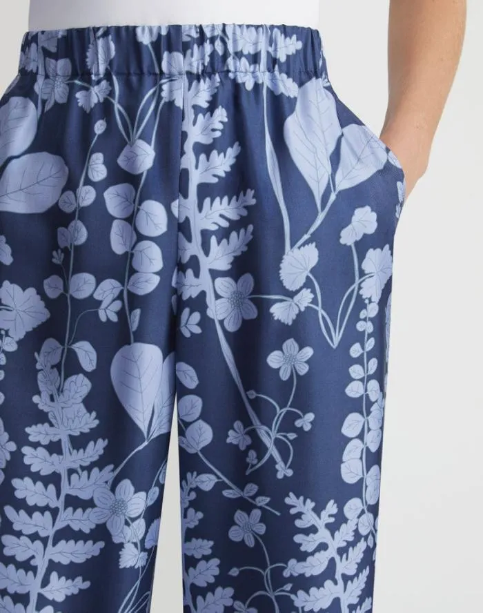 Ready To Wear Frost Flora Print Silk Twill Perry Pant Midnight Blue Multi Lafayette 148 New York Pants and Shorts