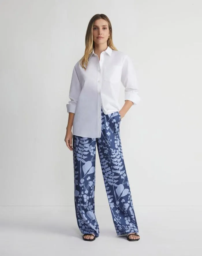 Ready To Wear Frost Flora Print Silk Twill Perry Pant Midnight Blue Multi Lafayette 148 New York Pants and Shorts