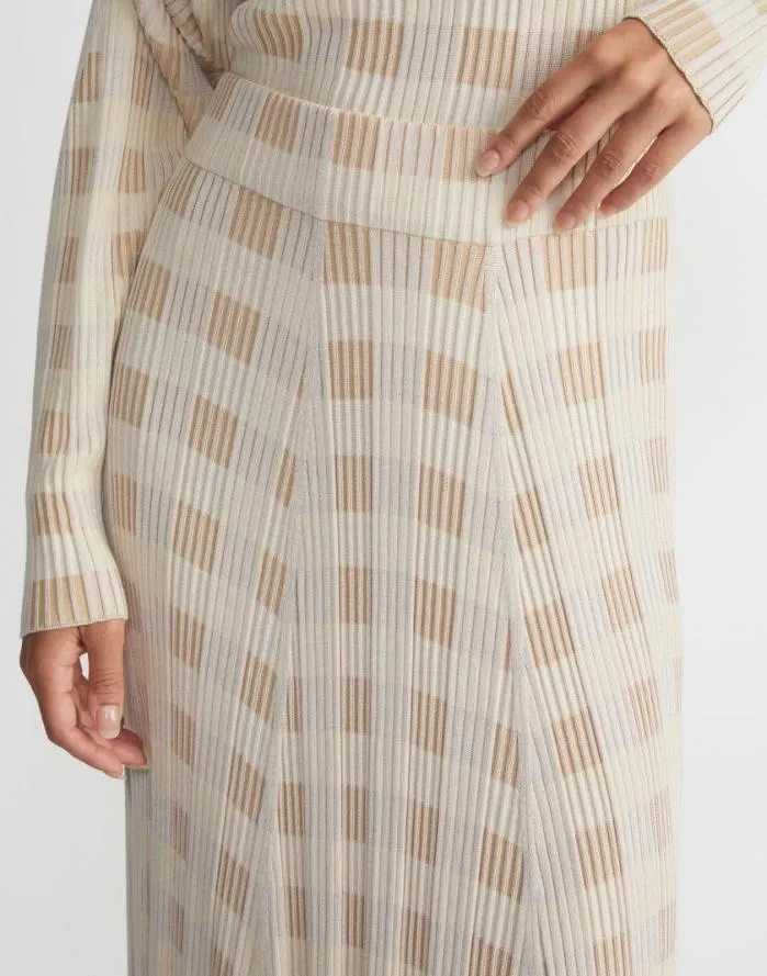 Ready To Wear Gingham Responsible Matte Crepe Knit Asymmetric Skirt Dune Multi Lafayette 148 New York Skirts