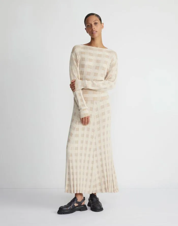 Ready To Wear Gingham Responsible Matte Crepe Knit Asymmetric Skirt Dune Multi Lafayette 148 New York Skirts