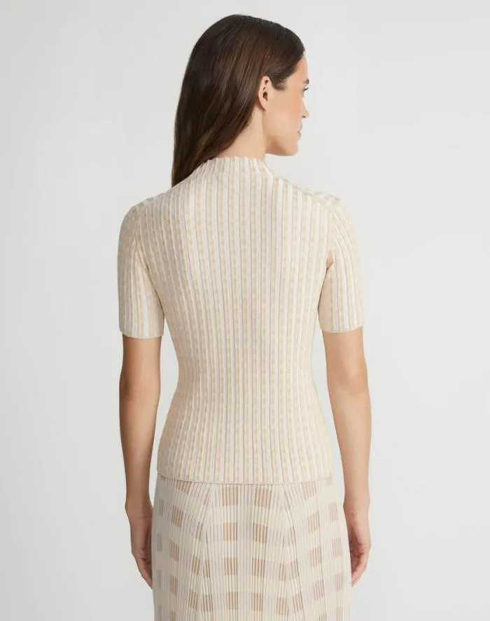 Ready To Wear Gingham Responsible Matte Crepe Short Sleeve Sweater Pampas Plume Multi Lafayette 148 New York Sweaters and Knits