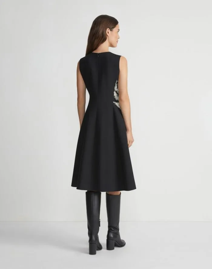 Ready To Wear HandBeaded Rose WoolSilk Crepe Sleeveless Dress Black Lafayette 148 New York Dresses