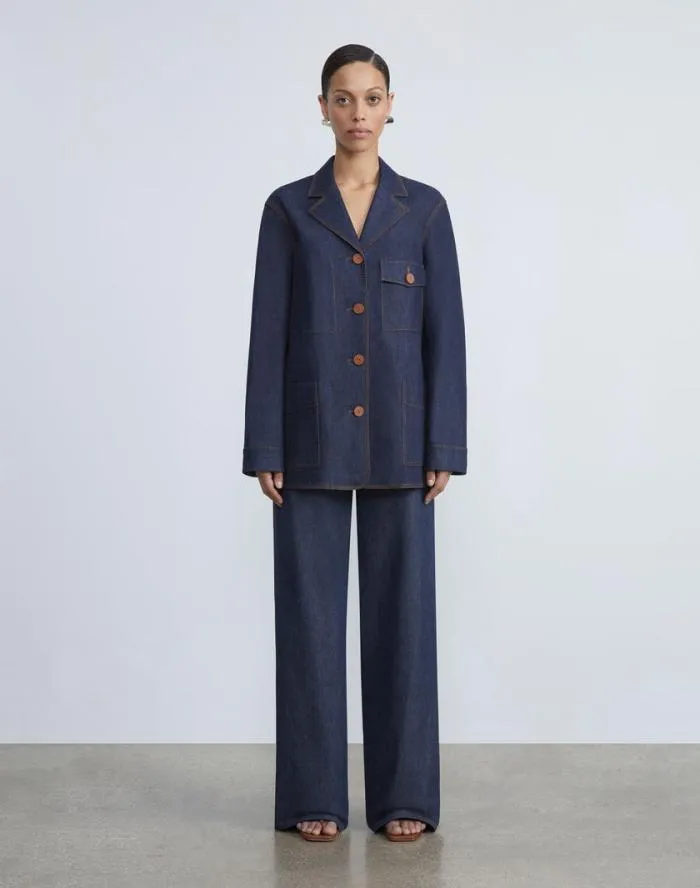 Ready To Wear L148 Denim ALine Chore Jacket Shipyard Indigo Lafayette 148 New York Jackets and Blazers