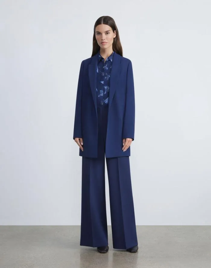Ready To Wear Leafed Pages Print Silk Twill Blouse Midnight Blue Multi Lafayette 148 New York Blouses and Shirts