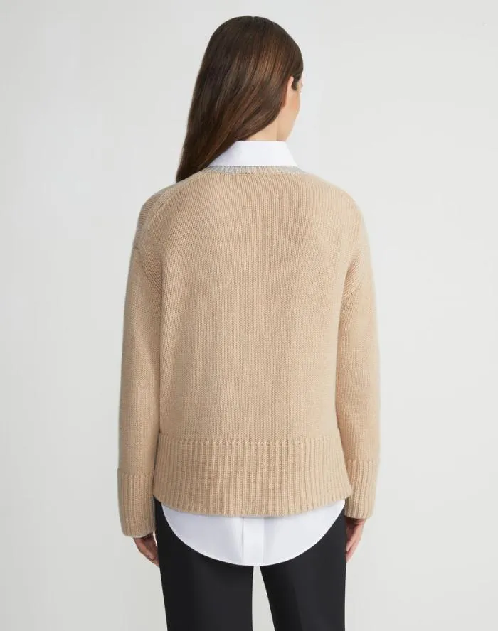 Ready To Wear Metallic Foil Print Cashmere Crewneck Sweater Dune Foil Lafayette 148 New York Sweaters and Knits