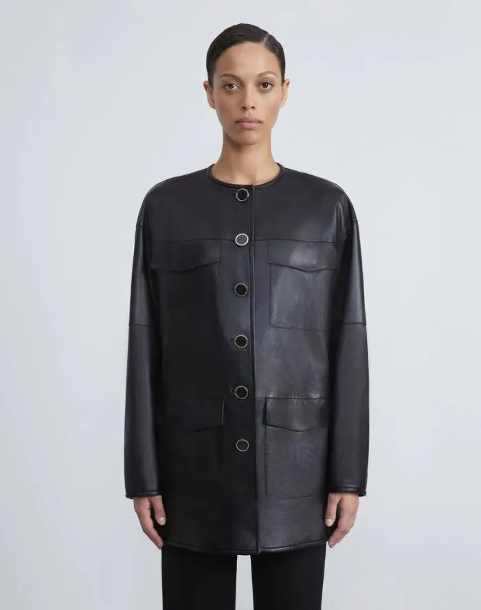 Ready To Wear Nappa Leather Quilted Coat Black Lafayette 148 New York Leathers and Suedes