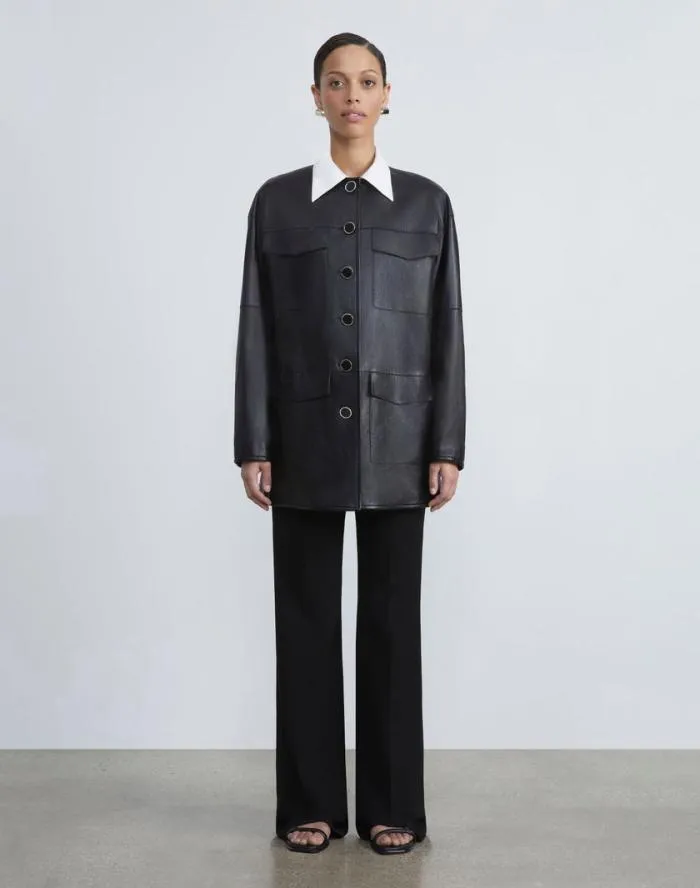 Ready To Wear Nappa Leather Quilted Coat Black Lafayette 148 New York Leathers and Suedes