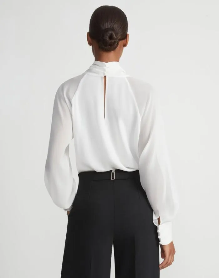 Ready To Wear Opaque and Sheer Silk Wrap Blouse Cloud Lafayette 148 New York Blouses and Shirts