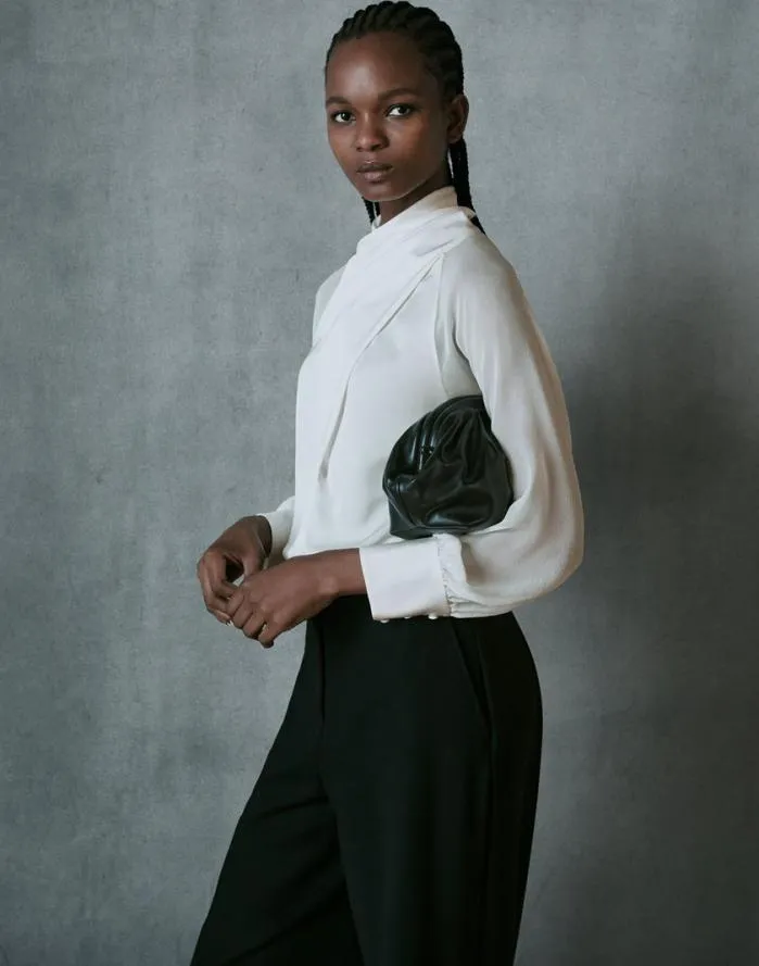 Ready To Wear Opaque and Sheer Silk Wrap Blouse Cloud Lafayette 148 New York Blouses and Shirts