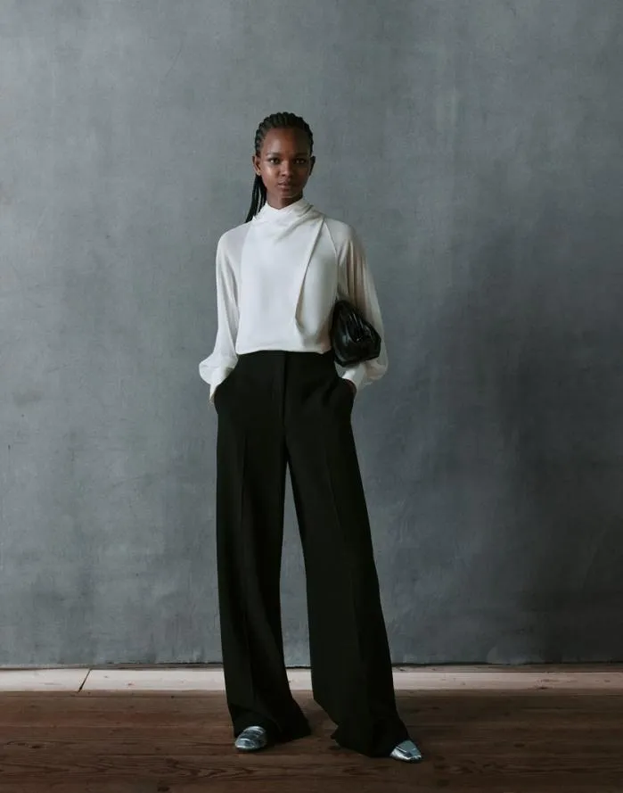 Ready To Wear Opaque and Sheer Silk Wrap Blouse Cloud Lafayette 148 New York Blouses and Shirts