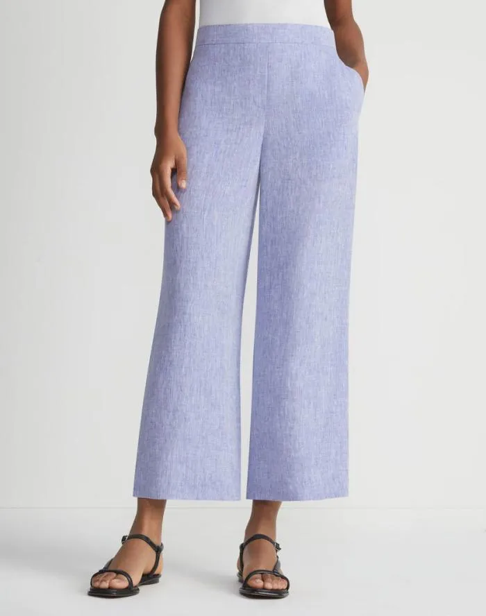 Ready To Wear Organic Linen Columbus Cropped Pant Lapis Blue Melange Lafayette 148 New York Pants and Shorts