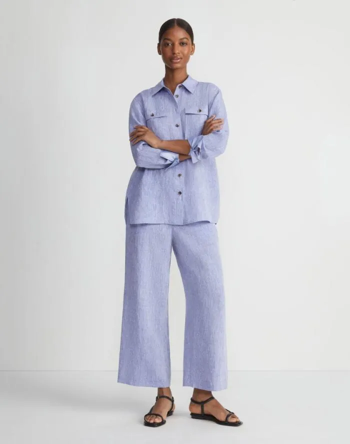 Ready To Wear Organic Linen Columbus Cropped Pant Lapis Blue Melange Lafayette 148 New York Pants and Shorts