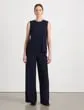 Ready To Wear Sateen Diagonal Pleat Blouse Midnight Blue Lafayette 148 New York Blouses and Shirts