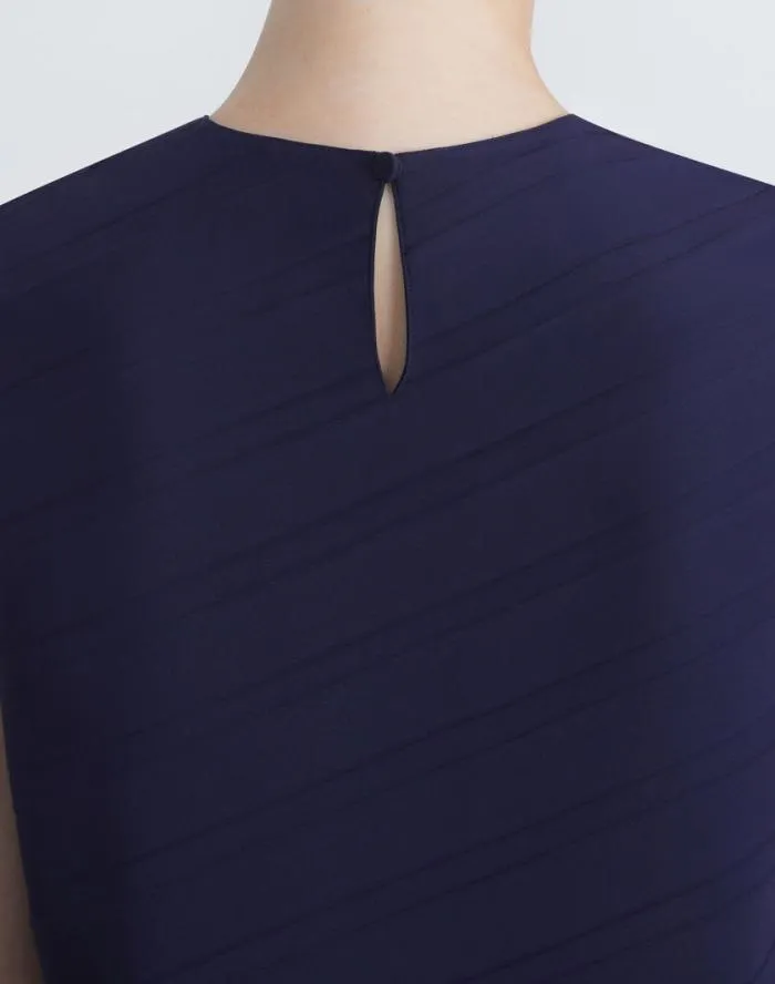 Ready To Wear Sateen Diagonal Pleat Blouse Midnight Blue Lafayette 148 New York Blouses and Shirts