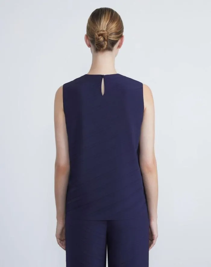 Ready To Wear Sateen Diagonal Pleat Blouse Midnight Blue Lafayette 148 New York Blouses and Shirts