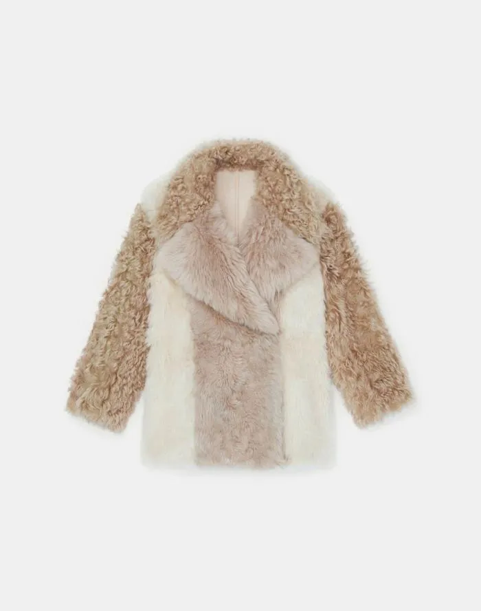 Ready To Wear Shearling Reversible DoubleBreasted Oversized Peacoat Pale Buff Lafayette 148 New York Leathers and Suedes