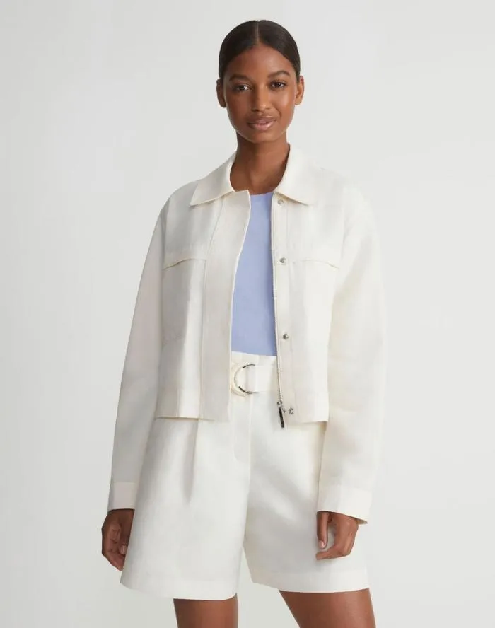 Ready To Wear SilkLinen Tapered Bomber Jacket Alabaster Lafayette 148 New York Jackets and Blazers