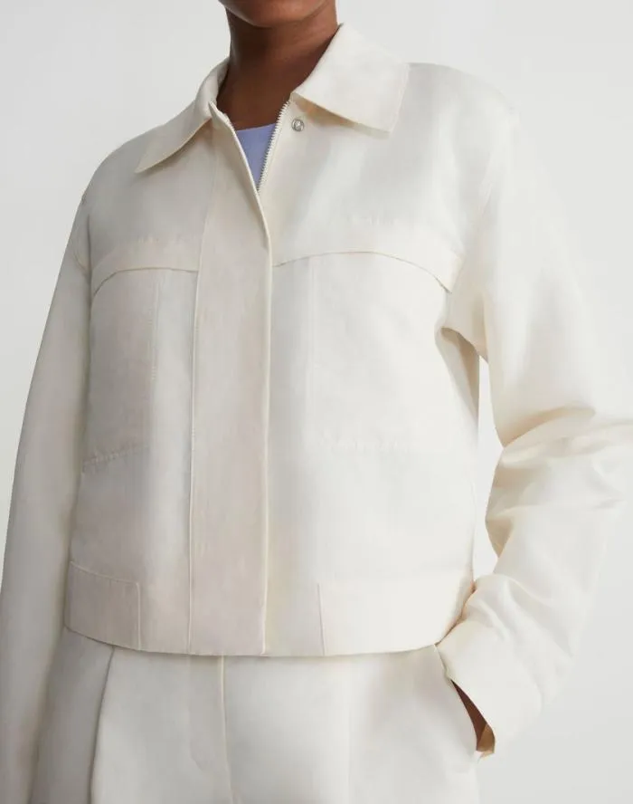 Ready To Wear SilkLinen Tapered Bomber Jacket Alabaster Lafayette 148 New York Jackets and Blazers