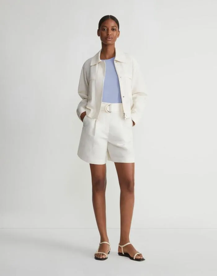 Ready To Wear SilkLinen Tapered Bomber Jacket Alabaster Lafayette 148 New York Jackets and Blazers