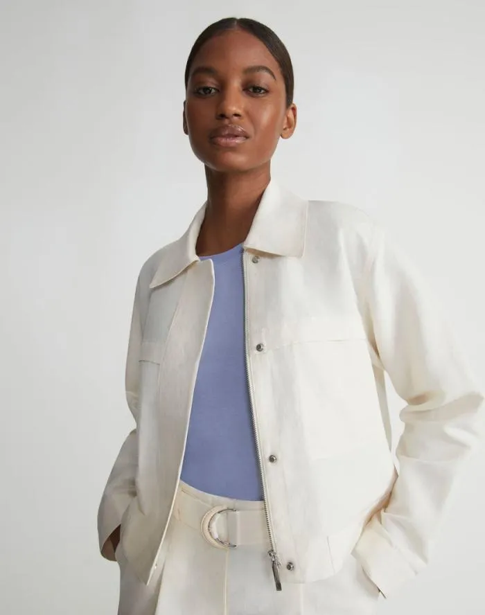 Ready To Wear SilkLinen Tapered Bomber Jacket Alabaster Lafayette 148 New York Jackets and Blazers
