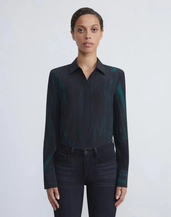 Ready To Wear Stamped Pages Print Silk Crepe De Chine Blouse Black Multi Lafayette 148 New York Blouses and Shirts