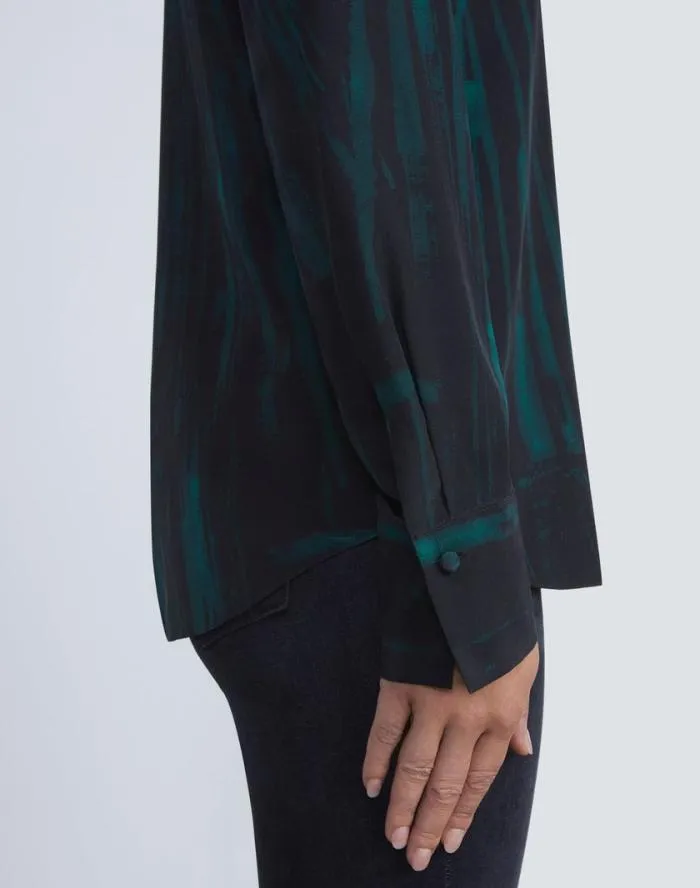 Ready To Wear Stamped Pages Print Silk Crepe De Chine Blouse Black Multi Lafayette 148 New York Blouses and Shirts