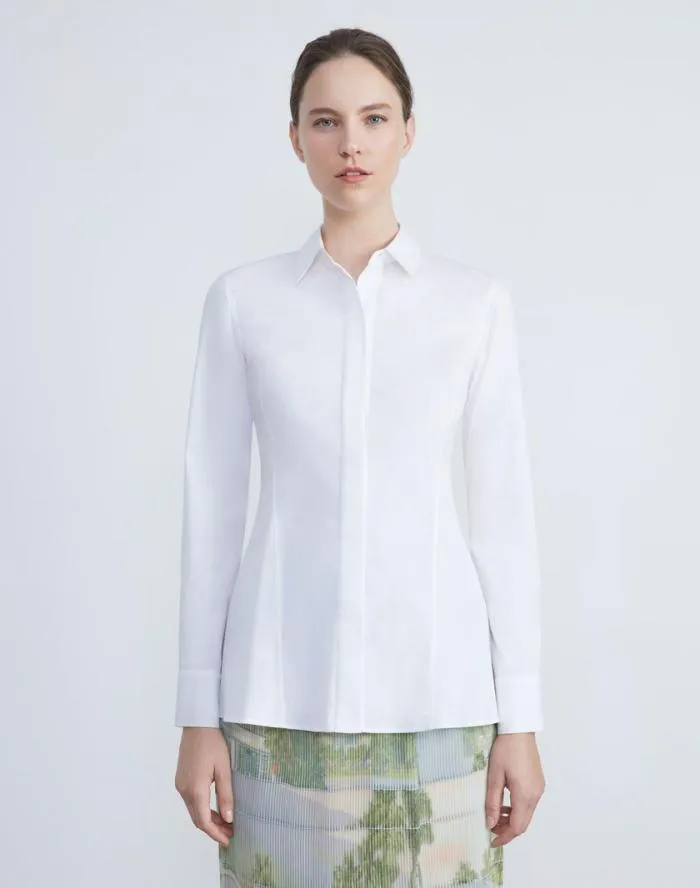 Ready To Wear Stretch Cotton Fit and Flare Shirt White Lafayette 148 New York Blouses and Shirts