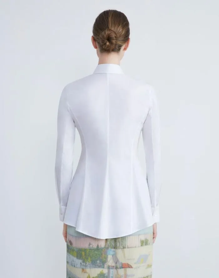Ready To Wear Stretch Cotton Fit and Flare Shirt White Lafayette 148 New York Blouses and Shirts